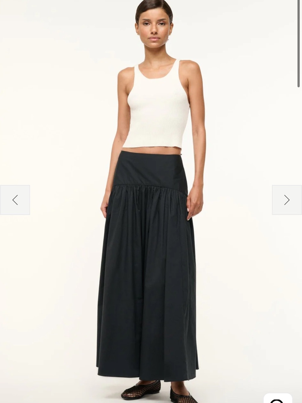 STAUD Procida Black Maxi Skirt with Gathered Panel